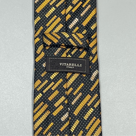 Vitarelli Italy Microfiber Men's Neck Tie Geometric Pattern in Black & Yellow - Picture 2 of 6